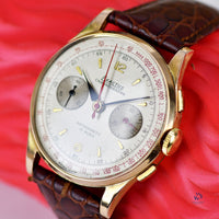 Exactus - 1950s Two Register Chronograph in 18k Pink Gold Case Vintage Watch Specialist