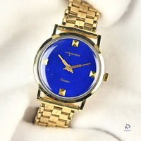 Longines 10k Gold Filled Cosmo - Art Deco Style Cobalt Blue Dial 1969 Vintage Watch Specialist