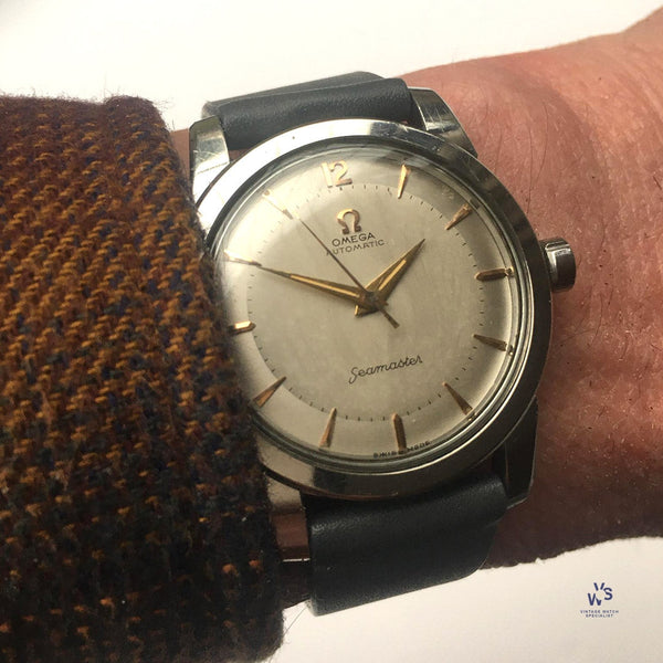 Omega Seamaster Auto Bumper with Two Tone Dial and Rare Lugs in Stainless Steel on Bracelet 1950 main image 1