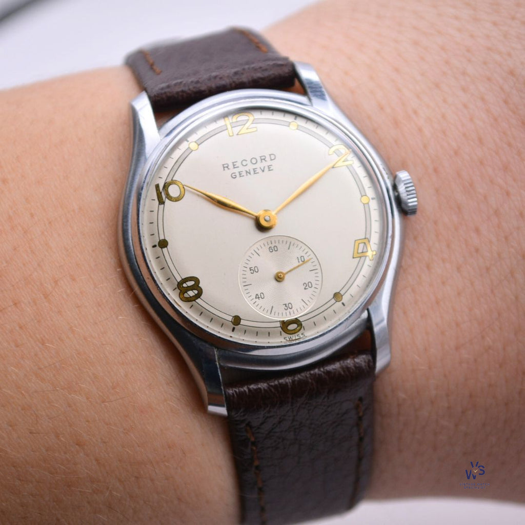 Record Geneve - Subsidiary Seconds Model Reference 1109 - 1 Gilt Dial Calibre 107 Vintage Watch Specialist