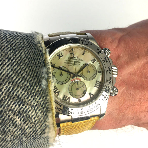 Rolex Daytona Yellow Beach Special 18k White Gold 116519 – Element iN Time  NYC