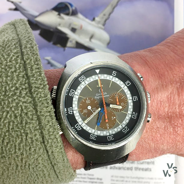 A Stunning Tropical Dial Omega Flightmaster Chronograph GMT Model Vintage Watch Specialist