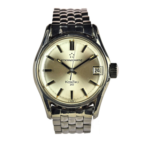 EternaMatic Kontiki 20 Silver Sunburst Dial with Date c.1967 O Vintage Watch Specialist