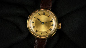 Anonymous Dial 18k Gold Trench Style Watch - Roman Numeral Dial - c.1920s