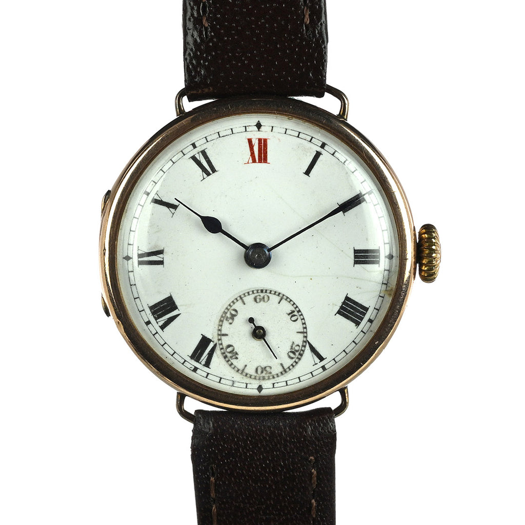 Anonymous Dial Officers Trench Watch - 9k Gold Case Signed 'AK' - c.1915