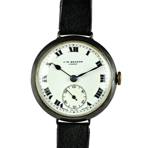 JW Benson Trench Watch Silver - c.1915 - Roman Numeral Enamel Dial