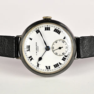 JW Benson Trench Watch Silver - c.1915 - Roman Numeral Enamel Dial