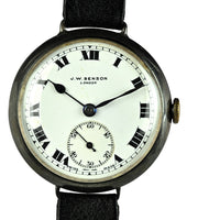 JW Benson Trench Watch Silver - c.1915 - Roman Numeral Enamel Dial
