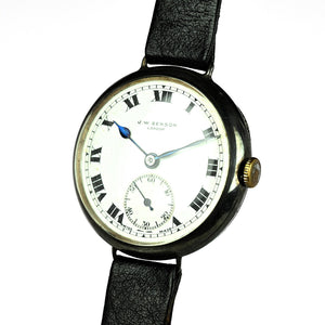 JW Benson Trench Watch Silver - c.1915 - Roman Numeral Enamel Dial