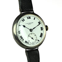 JW Benson Trench Watch Silver - c.1915 - Roman Numeral Enamel Dial