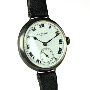 JW Benson Trench Watch Silver - c.1915 - Roman Numeral Enamel Dial