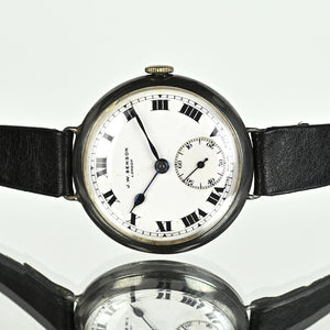 JW Benson Trench Watch Silver - c.1915 - Roman Numeral Enamel Dial