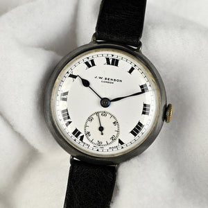 JW Benson Trench Watch Silver - c.1915 - Roman Numeral Enamel Dial