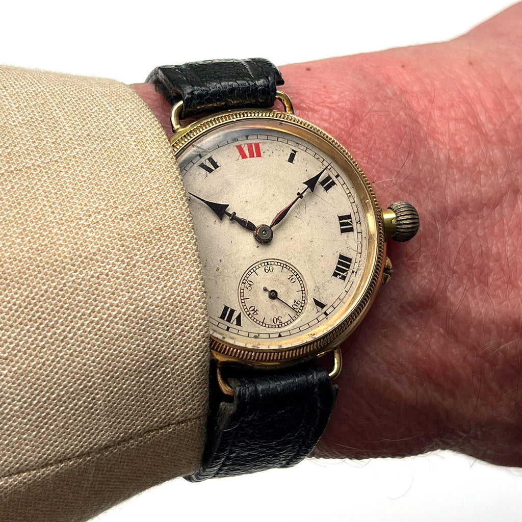 Electa Oversized Borgel Cased Trench Watch in 18k Gold - c.1920s