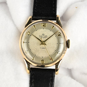 Vintage Smiths De Luxe Watch - 9k Gold - Gilt Dial Furniture - c.1950s