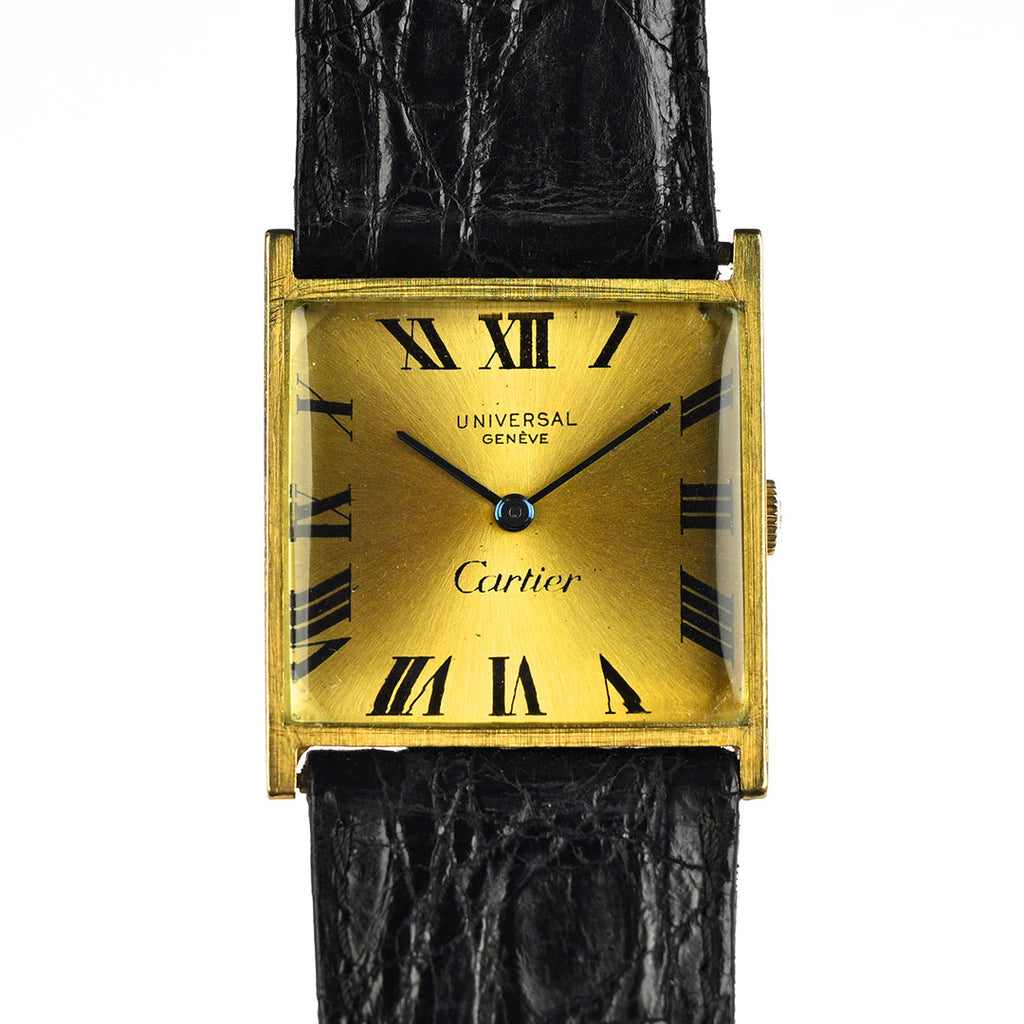Universal Geneve Dual Signed Cartier Dial - 18k Gold Square Cased Dress Watch - c.1960s