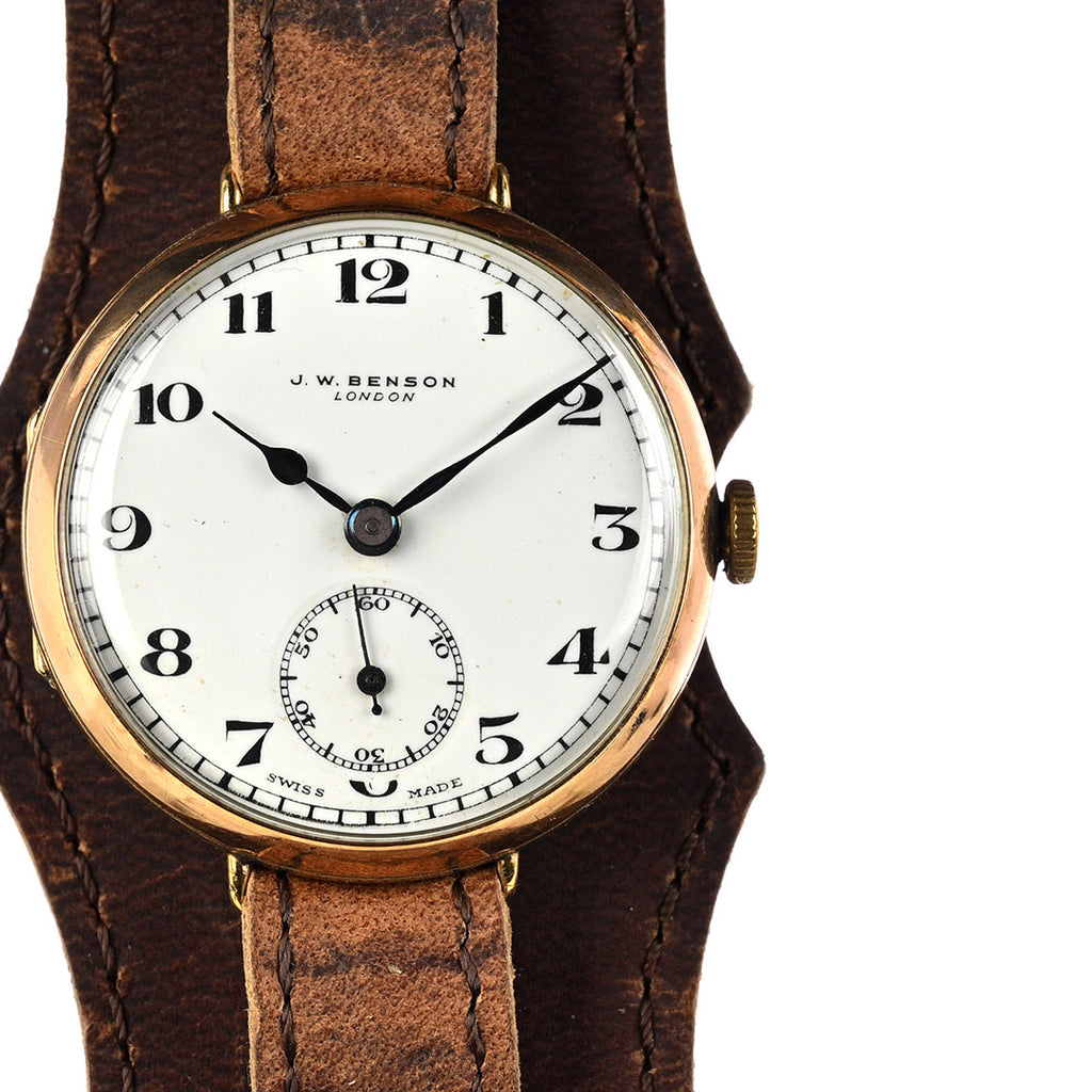 J.W Benson 9K Gold - WW1 Trench Watch - Breguet Style Dial - c.1915