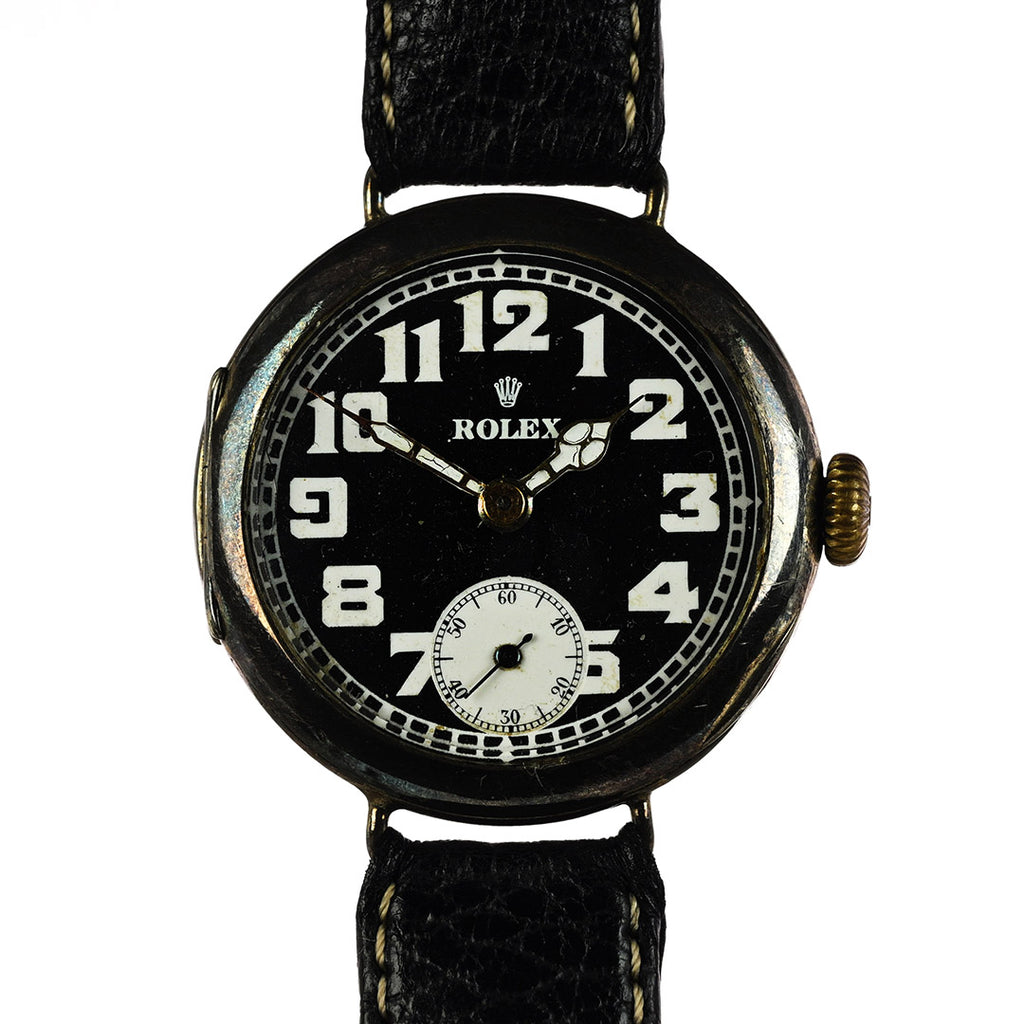 Vintage Rolex Trench-Style Watch - Black Dial - Stockwell and Co. Case - c.1915