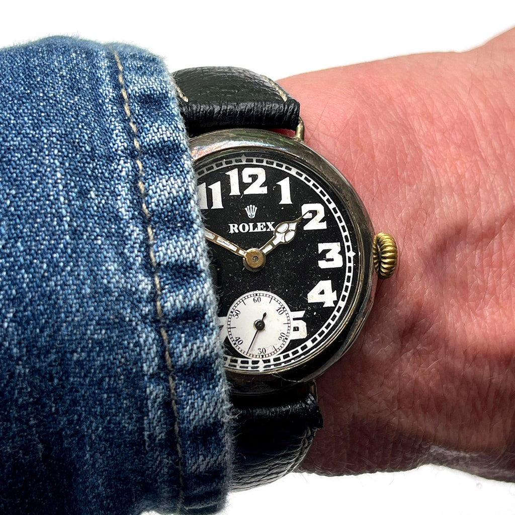 Vintage Rolex Trench-Style Watch - Black Dial - Stockwell and Co. Case - c.1915