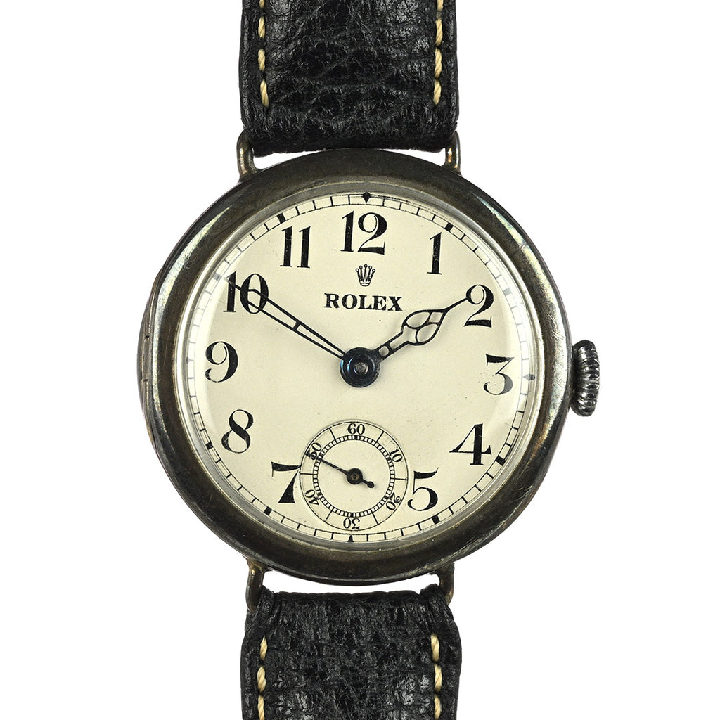 Rolex - Silver Cased Trench Watch - Off White Enamel Dial - WW1 - c.1917