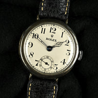 Rolex - Silver Cased Trench Watch - Off White Enamel Dial - WW1 - c.1917