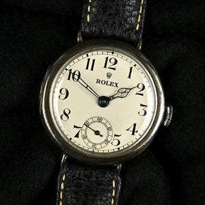 Rolex - Silver Cased Trench Watch - Off White Enamel Dial - WW1 - c.1917