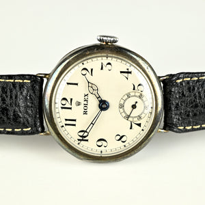 Rolex - Silver Cased Trench Watch - Off White Enamel Dial - WW1 - c.1917
