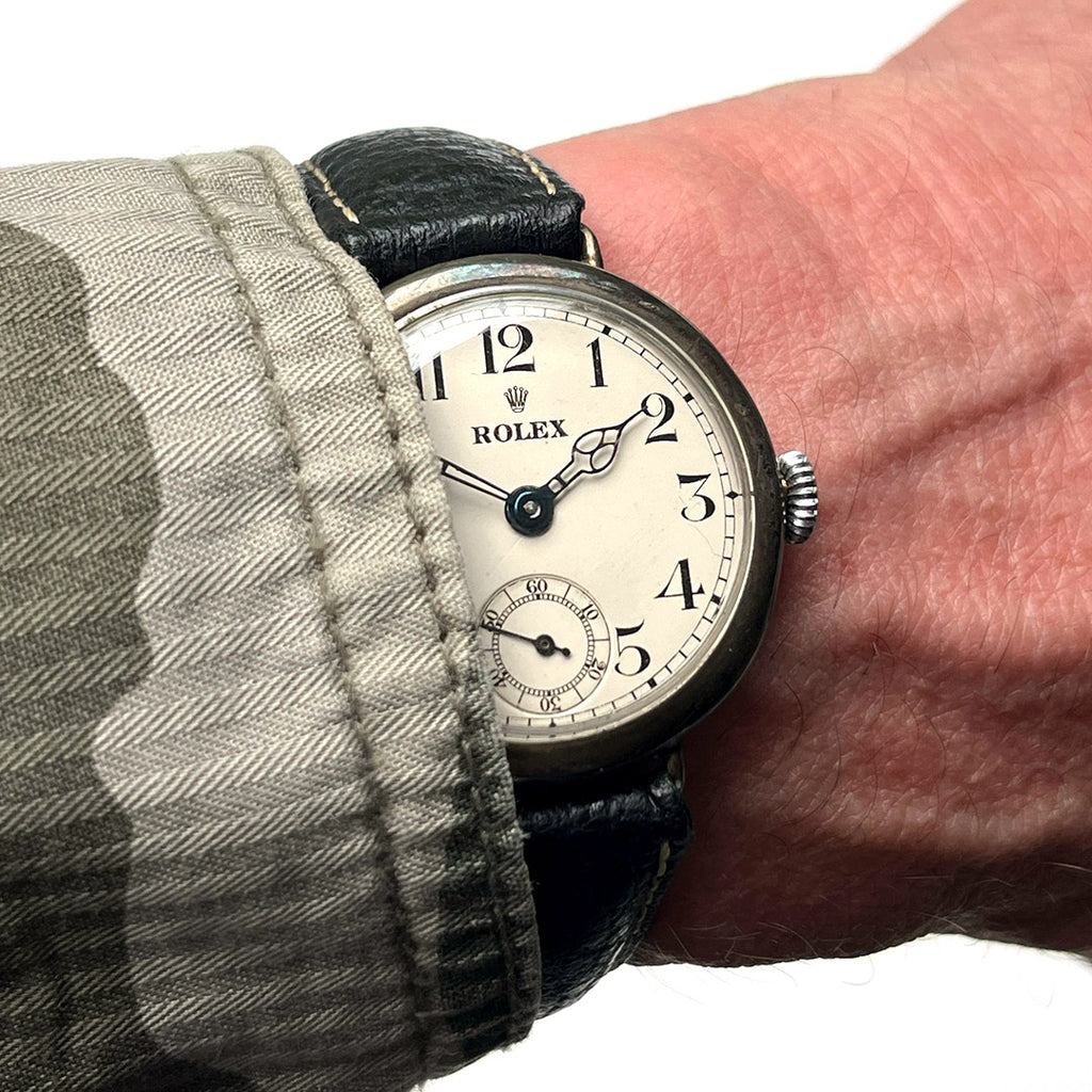 Rolex - Silver Cased Trench Watch - Off White Enamel Dial - WW1 - c.1917