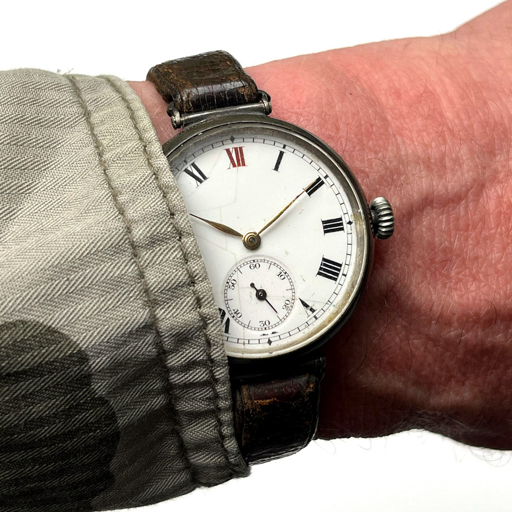 Longines Trench Style Watch with Anonymous Silver Enamel Dial - Longines Signed Movement - c.1926