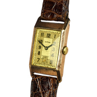 Eros 9k Gold Tank Cased Watch - Art Deco Style - 1941 Christmas Inscription - Hallmarked c.1939