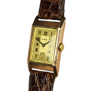 Eros 9k Gold Tank Cased Watch - Art Deco Style - 1941 Christmas Inscription - Hallmarked c.1939