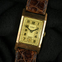 Eros 9k Gold Tank Cased Watch - Art Deco Style - 1941 Christmas Inscription - Hallmarked c.1939