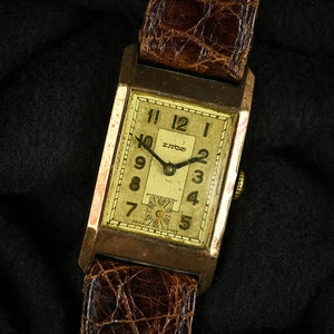 Eros 9k Gold Tank Cased Watch - Art Deco Style - 1941 Christmas Inscription - Hallmarked c.1939