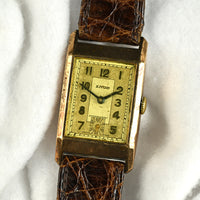 Eros 9k Gold Tank Cased Watch - Art Deco Style - 1941 Christmas Inscription - Hallmarked c.1939