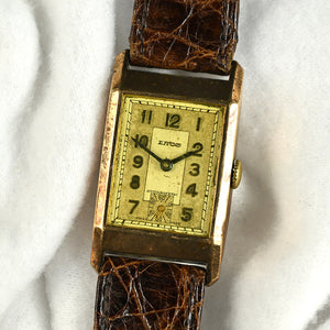 Eros 9k Gold Tank Cased Watch - Art Deco Style - 1941 Christmas Inscription - Hallmarked c.1939