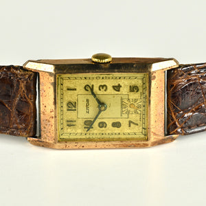 Eros 9k Gold Tank Cased Watch - Art Deco Style - 1941 Christmas Inscription - Hallmarked c.1939