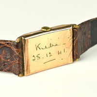 Eros 9k Gold Tank Cased Watch - Art Deco Style - 1941 Christmas Inscription - Hallmarked c.1939