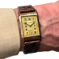 Eros 9k Gold Tank Cased Watch - Art Deco Style - 1941 Christmas Inscription - Hallmarked c.1939