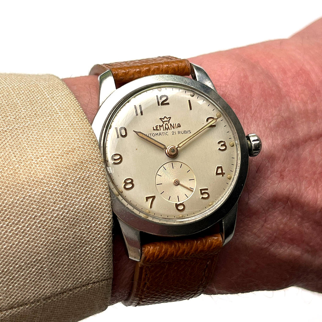 Lemania Automatic Military Style Watch - Stainless Steel - Original Condition - c.1950s