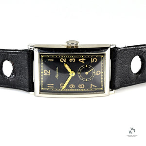 Alpina Art Deco Tank Case - Black Gilt Dial - c.1938 - Vintage Watch Specialist