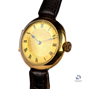 Anonymous Dial 18k Gold Trench Style Watch - Roman Numeral Dial - c.1920s - Vintage Watch Specialist
