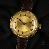 Anonymous Dial 18k Gold Trench Style Watch - Roman Numeral Dial - c.1920s - Vintage Watch Specialist