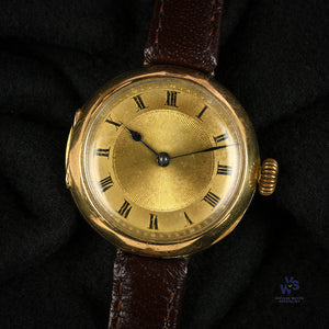 Anonymous Dial 18k Gold Trench Style Watch - Roman Numeral Dial - c.1920s - Vintage Watch Specialist