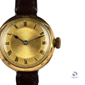 Anonymous Dial 18k Gold Trench Style Watch - Roman Numeral Dial - c.1920s - Vintage Watch Specialist