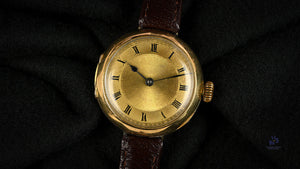 Anonymous Dial 18k Gold Trench Style Watch - Roman Numeral Dial - c.1920s - Vintage Watch Specialist
