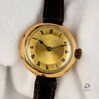 Anonymous Dial 18k Gold Trench Style Watch - Roman Numeral Dial - c.1920s - Vintage Watch Specialist