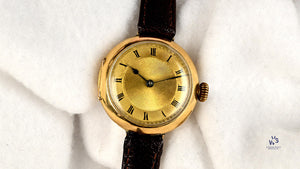 Anonymous Dial 18k Gold Trench Style Watch - Roman Numeral Dial - c.1920s - Vintage Watch Specialist