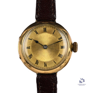 Anonymous Dial 18k Gold Trench Style Watch - Roman Numeral Dial - c.1920s - Vintage Watch Specialist