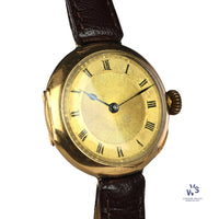 Anonymous Dial 18k Gold Trench Style Watch - Roman Numeral Dial - c.1920s - Vintage Watch Specialist