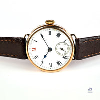 Anonymous Dial Officers Trench Watch 9k Gold Case Signed ’AK’ c.1915 Vintage Watch Specialist